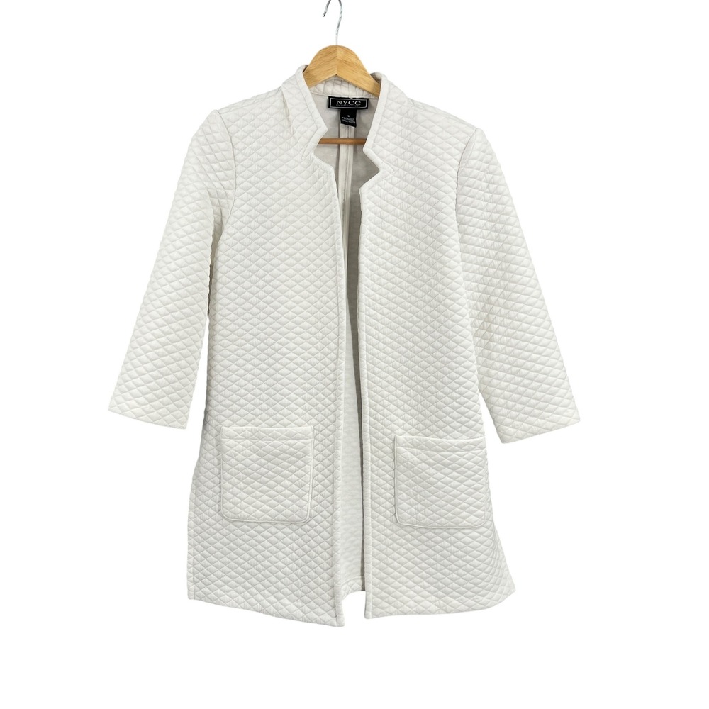 NYCC White‎ Quilted Open Front Longline Jacket Pockets Womens Size S